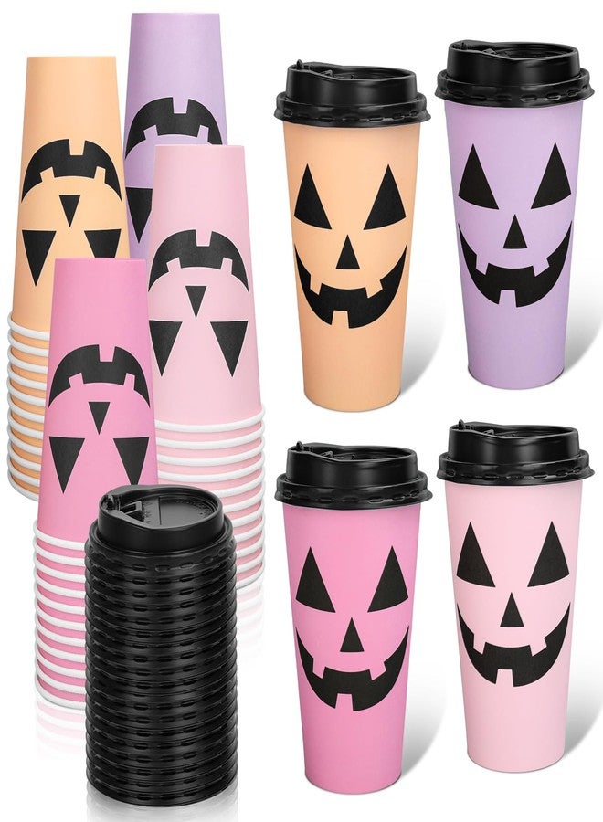 Whaline Halloween Disposable Coffee Cups Ghost Pumpkin Paper Cups with Lids 16 Oz for Holiday Birthday Party Home Office Travel Supplies Hot Cold Drinks, 48 Pcs - Image 1